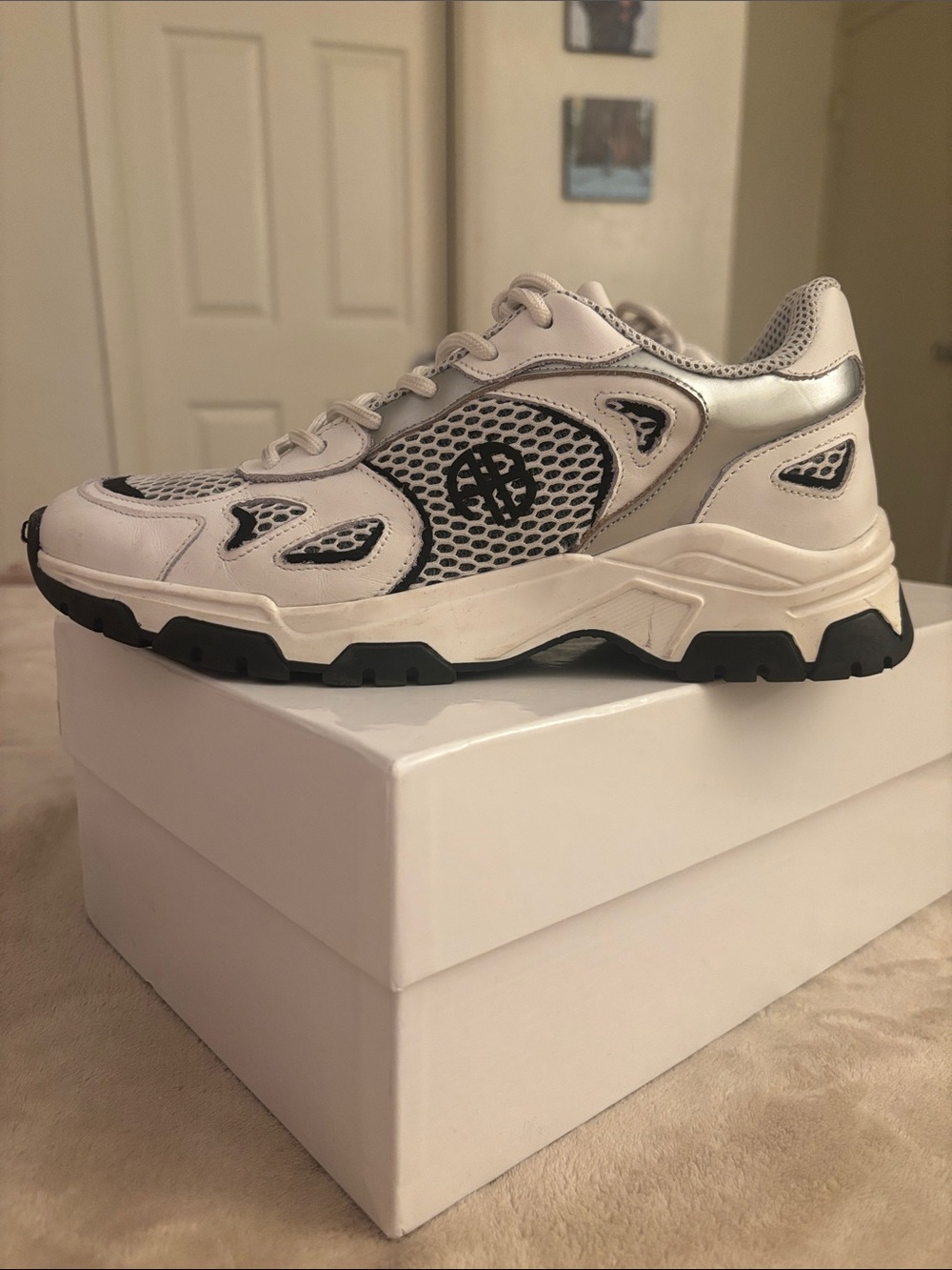 Anine Bing White, Black and Silver Chunky Mesh Sneaker 37/7